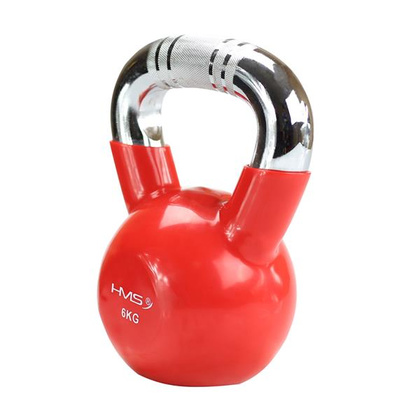 KTC10 RED KETTLEBELL ŻELIWNY POKRYTY WINYLEM Z CHROMOWANYM UCHWYTEM HMS