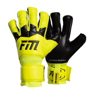Żółto-czarne rękawice bramkarskie Football Masters Invictus X Yellow Fluo