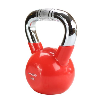 KTC10 RED KETTLEBELL ŻELIWNY POKRYTY WINYLEM Z CHROMOWANYM UCHWYTEM HMS