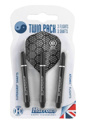 Harrows Twin Pack shafty Supergrip + piórka Atomic (black/silver)
