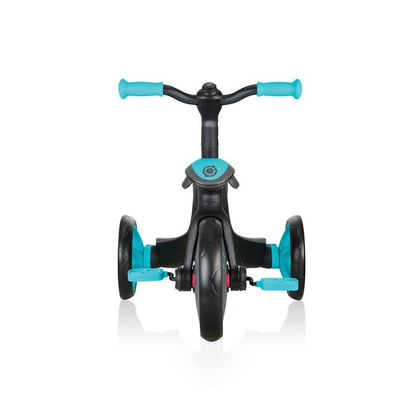 Czarno-turkusowy rowerek biegowy Globber Explorer Trike 2w1 630-105