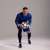 Niebiesko-pomarańczowe rękawice bramkarskie Football Masters Invictus X PRO Blue Orange