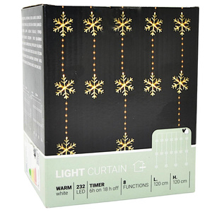 LAMPKI CHOINKOWE KURTYNA ŚWIETLNA 120x120 CM 232LED CIEPŁY BIAŁY PŁATKI ŚNIEGU