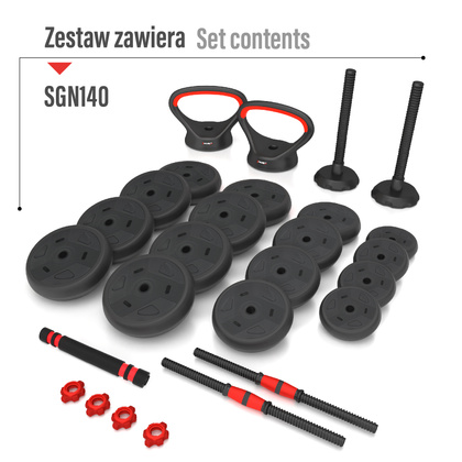 SGN140 PRO SET 6W1 ZESTAW CIĘŻARÓW 40KG HMS