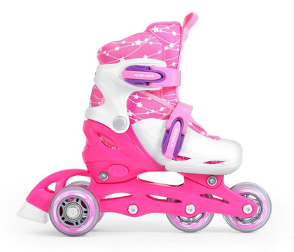 Zestaw COMBO PINK: 2w1 wrotko-rolki regulowane + kask + ochraniacze + torba