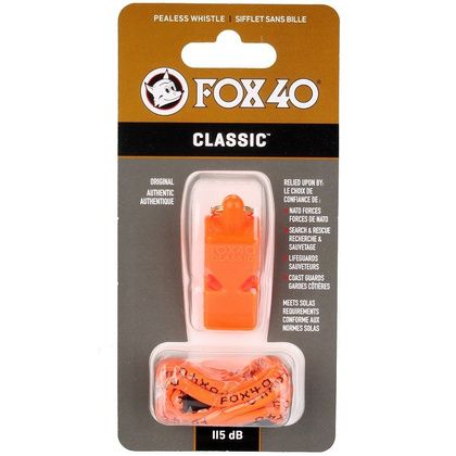 Pomarańczowy gwizdek sędziowski ze sznurkiem Fox40 Classic