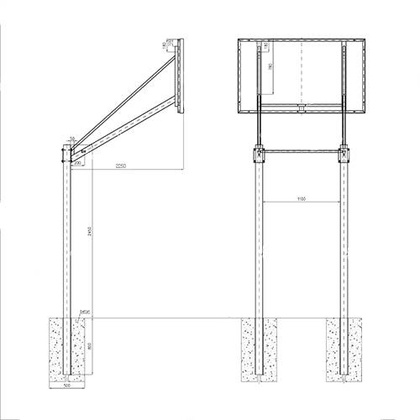 Dwusłupowa konstrukcja nośna do koszykówki, wysięg 225cm