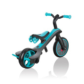 Czarno-turkusowy rowerek biegowy Globber Explorer Trike 2w1 630-105