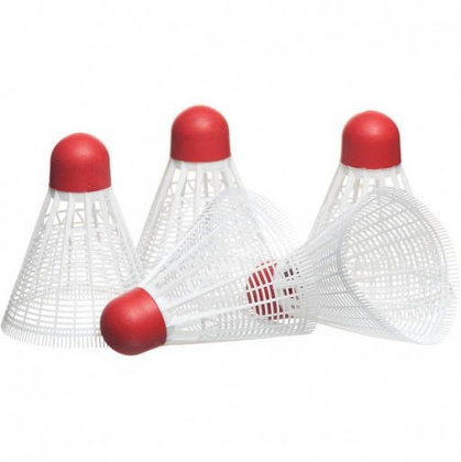 Biało-czerwone lotki do badmintona wagi ciężkiej.