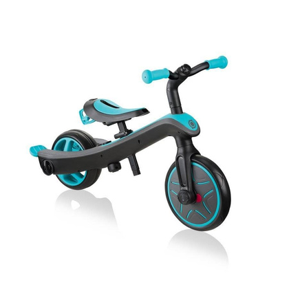 Czarno-turkusowy rowerek biegowy Globber Explorer Trike 3w1 631-105
