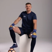 Granatowo-pomarańczowe rękawice bramkarskie Football Masters Invictus X Blue Orange