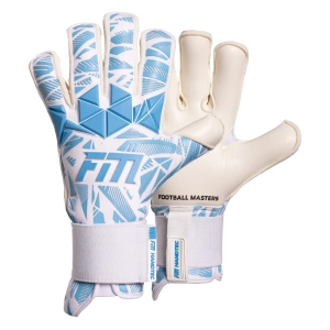 Biało-niebieskie rękawice bramkarskie Football Masters Invictus X PRO White Blue