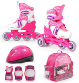 Zestaw COMBO PINK: 2w1 wrotko-rolki regulowane + kask + ochraniacze + torba