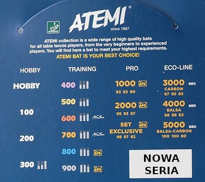 Atemi 2000 CV - Rakietka do tenisa stołowego (rączka wklęsła) + piłeczki