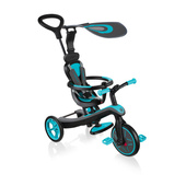 Czarno-turkusowy rowerek biegowy Globber Trike 4w1 632-105-3