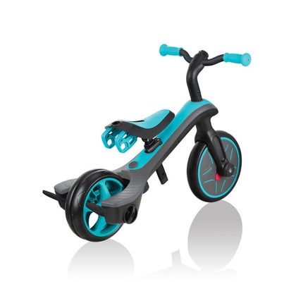 Czarno-turkusowy rowerek biegowy Globber Trike 4w1 632-105-3