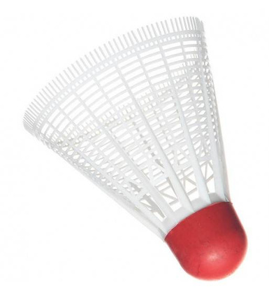 Biało-czerwone lotki do badmintona wagi ciężkiej.