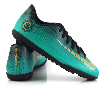 Zielono-czarne buty piłkarskie na orlik Nike Mercurial Vapor Club CR7 TF AJ3106-390 JR