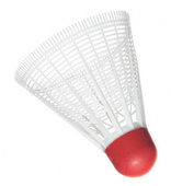 Biało-czerwone lotki do badmintona wagi ciężkiej.