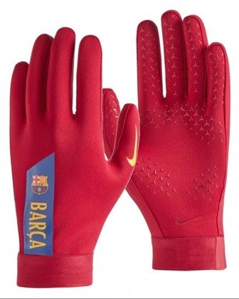 Czerwone rękawiczki piłkarskie Nike FCB Hyperwarm GS0379-620