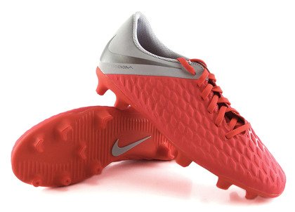 Czerwono-szare buty pilkarskie Nike Hypervenom Club FG AJ4146-600 JR