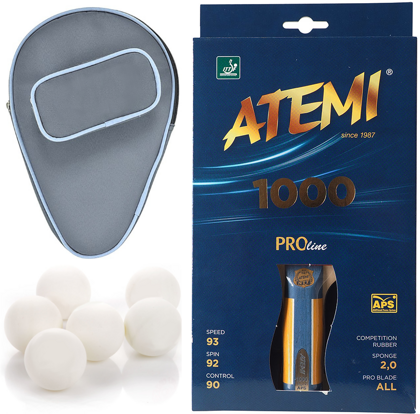 Zestaw Atemi 1000 AN - Rakietka do tenisa stołowego (rączka anatomiczna) + pokrowiec + piłeczki